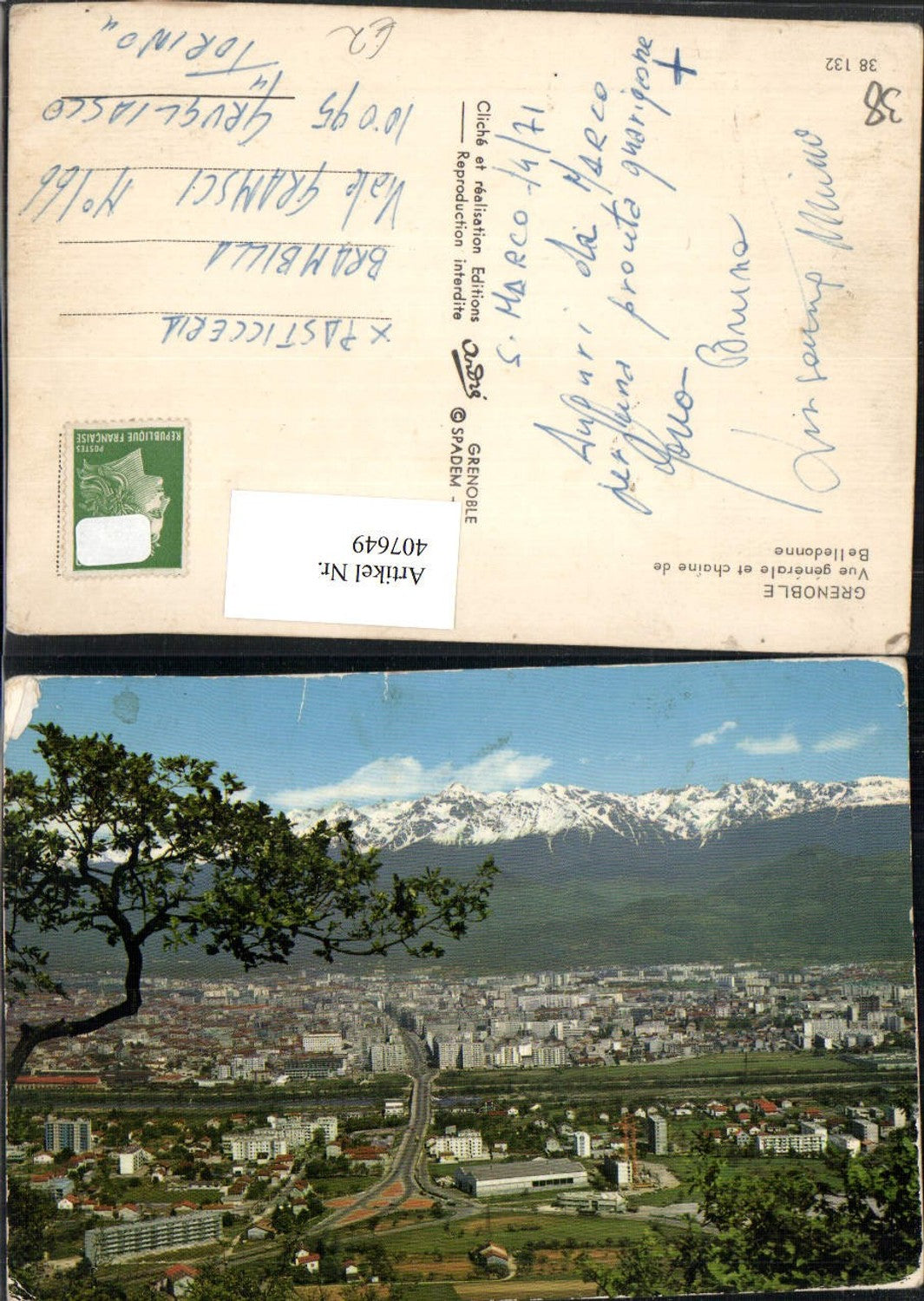 407649,Rhone-Alpes Isere Grenoble Vue generale et Belledonne Total mountain backdrop