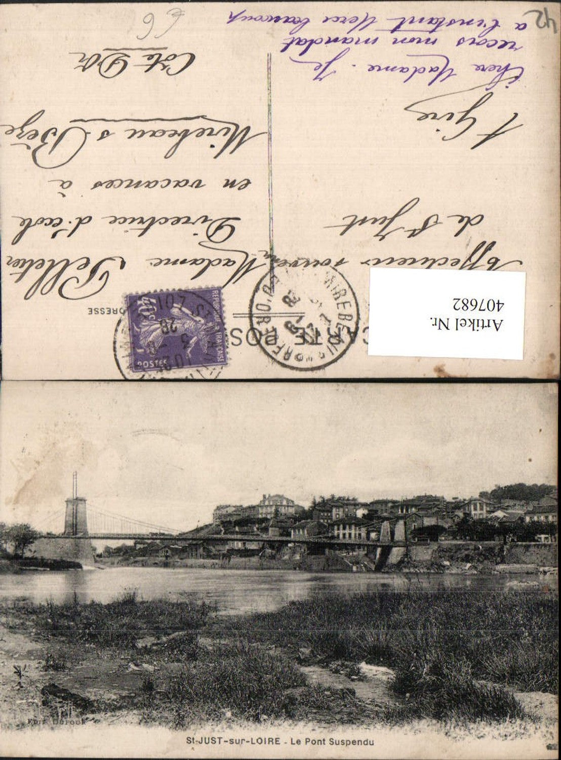 407682,Rhone-Alpes Loire St-Just-sur-Loire Pont Suspendu Bridge