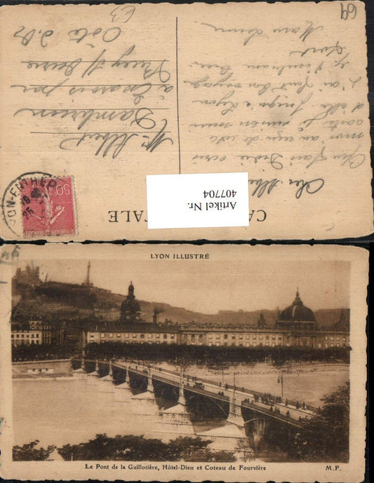 407704,Rhone-Alpes Rhone Lyon Pont de la Guillotiere Hotel-Dieu Brücke