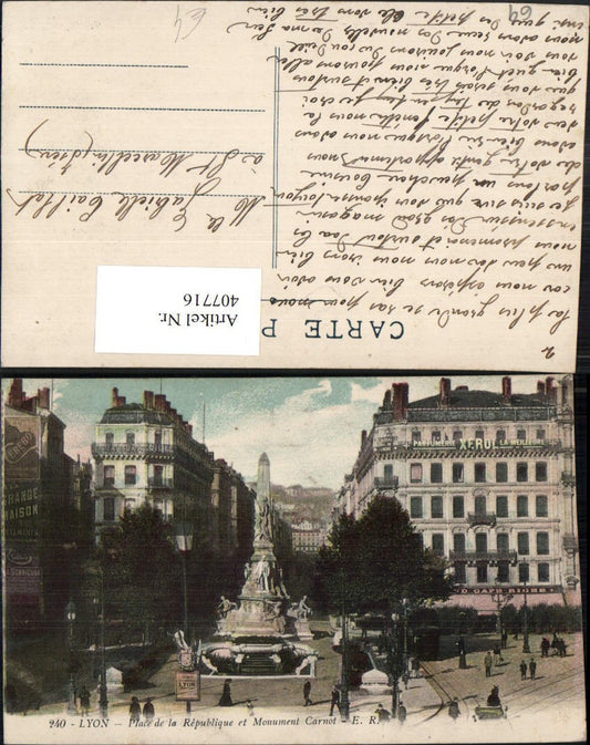 407716,Rhone-Alpes Rhone Lyon Place de la Republique et Monument Carnot