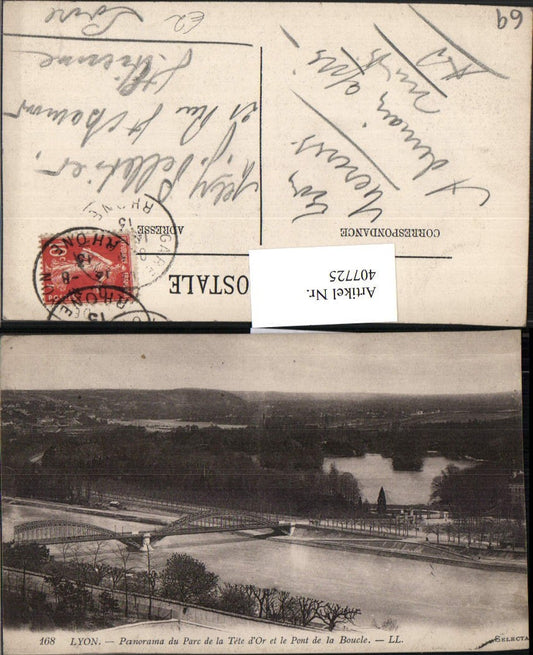 407725,Rhone-Alpes Rhone Lyon Panorama du Parc de la Tete d'Or et Pont Brücke