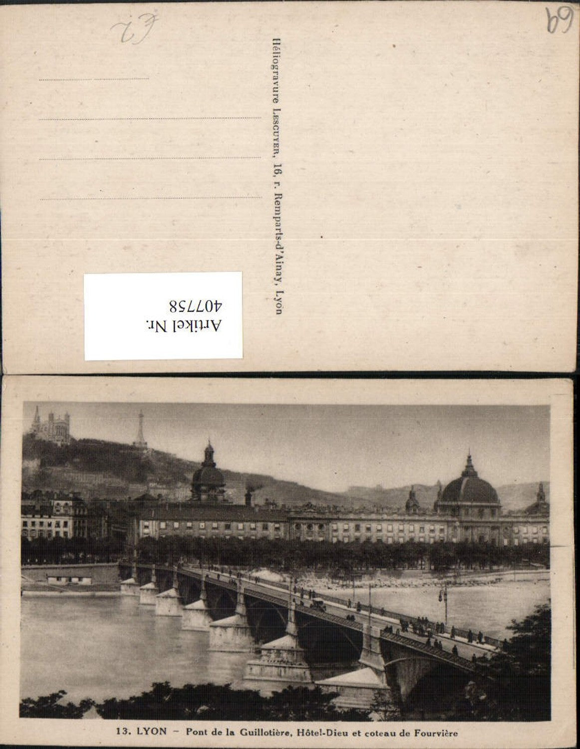 407758,Rhone-Alpes Rhone Lyon Pont de la Guillotiere Hotel Dieu Brücke