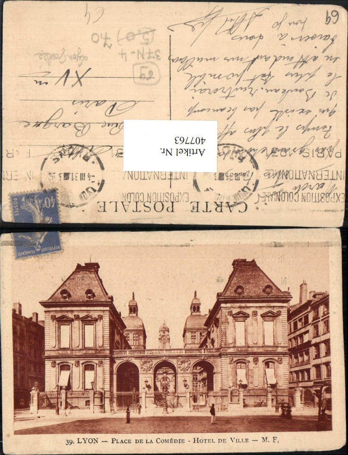 407763,Rhone-Alpes Rhone Lyon Place de la Comedie Hotel de Ville Rathaus