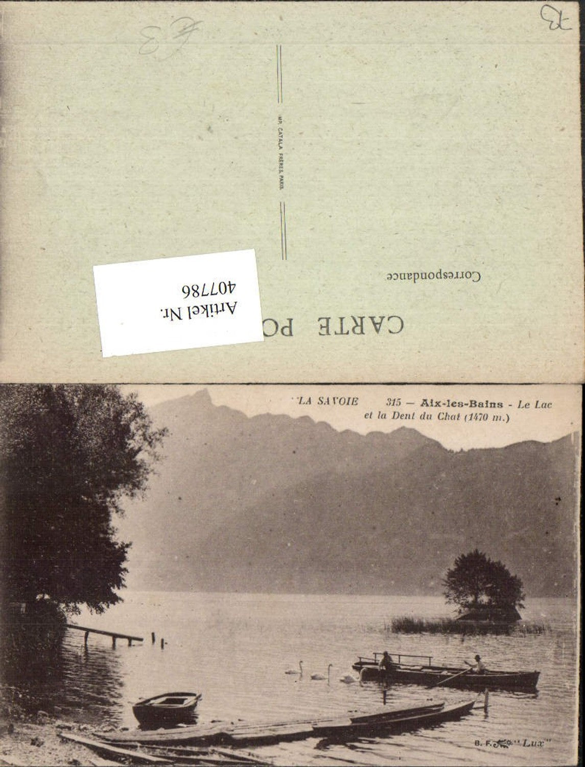 407786,Rhone-Alpes Savoie Aix-les-Bains Le Lac et la Dent du Chat See Boote