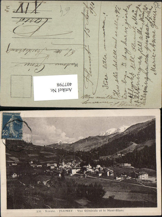 407798,Rhone-Alpes Savoie Flumet Vue Generale et le Mont-Blanc Totale Bergkulisse