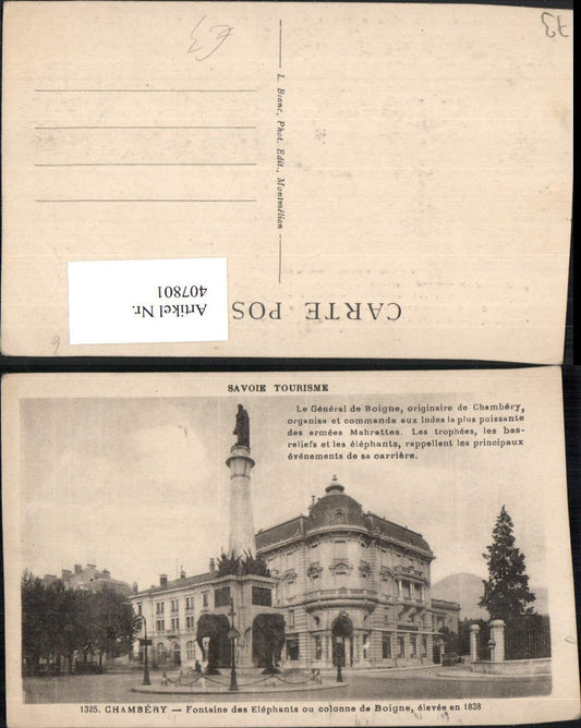 407801,Rhone-Alpes Savoie Chambery Fontaine des Elephants ou colonne de Boigne Säule