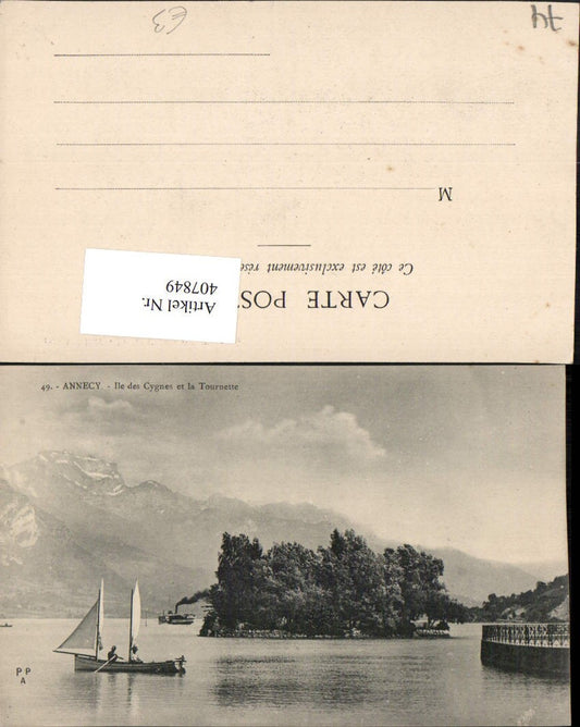 407849,Rhone-Alpes Haute-Savoie Annecy Ile des Cygnes et la Tournette Insel Segelboot