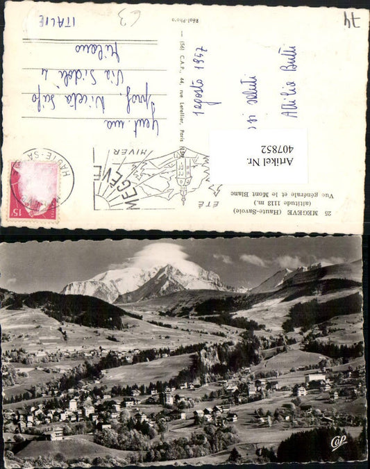407852,Rhone-Alpes Haute-Savoie Megeve Vue generale et le Mont-Blanc Totale Bergkulisse