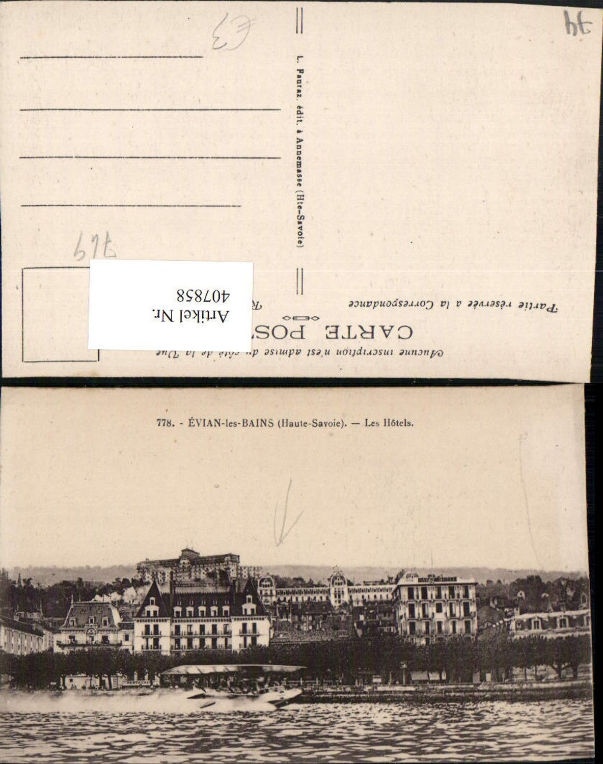 407858,Rhone-Alpes Haute-Savoie Evian-les-Bains Les Hotels Teilansicht Wasserflugzeug