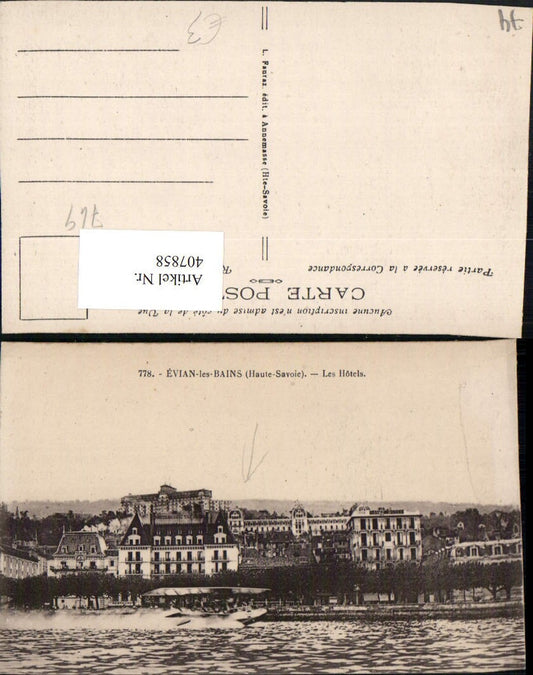 407858,Rhone-Alpes Haute-Savoie Evian-les-Bains Les Hotels Teilansicht Wasserflugzeug