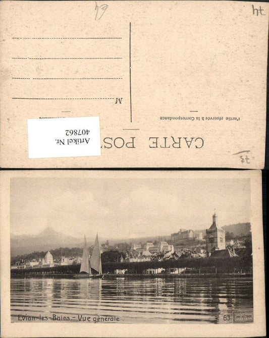 407862,Rhone-Alpes Haute-Savoie Evian-les-Bains Vue generale Teilansicht Segelboot