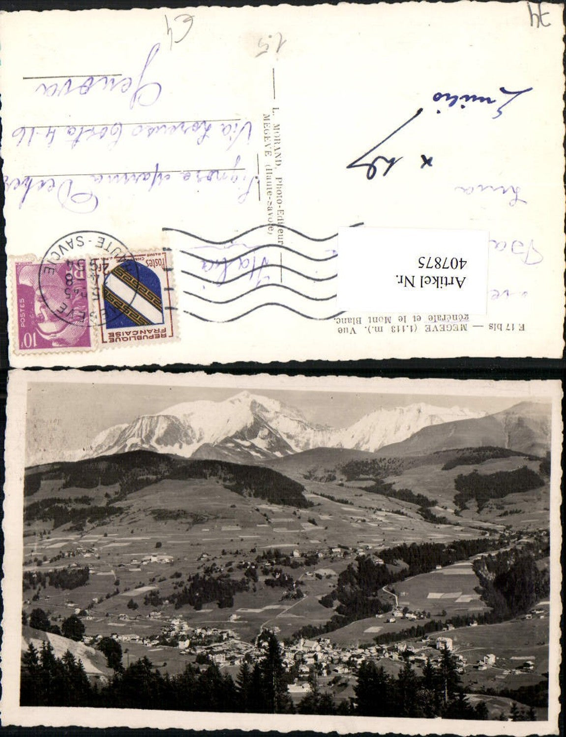 407875,Rhone-Alpes Haute-Savoie Megeve Vue generale et Mont Blanc Totale Bergkulisse