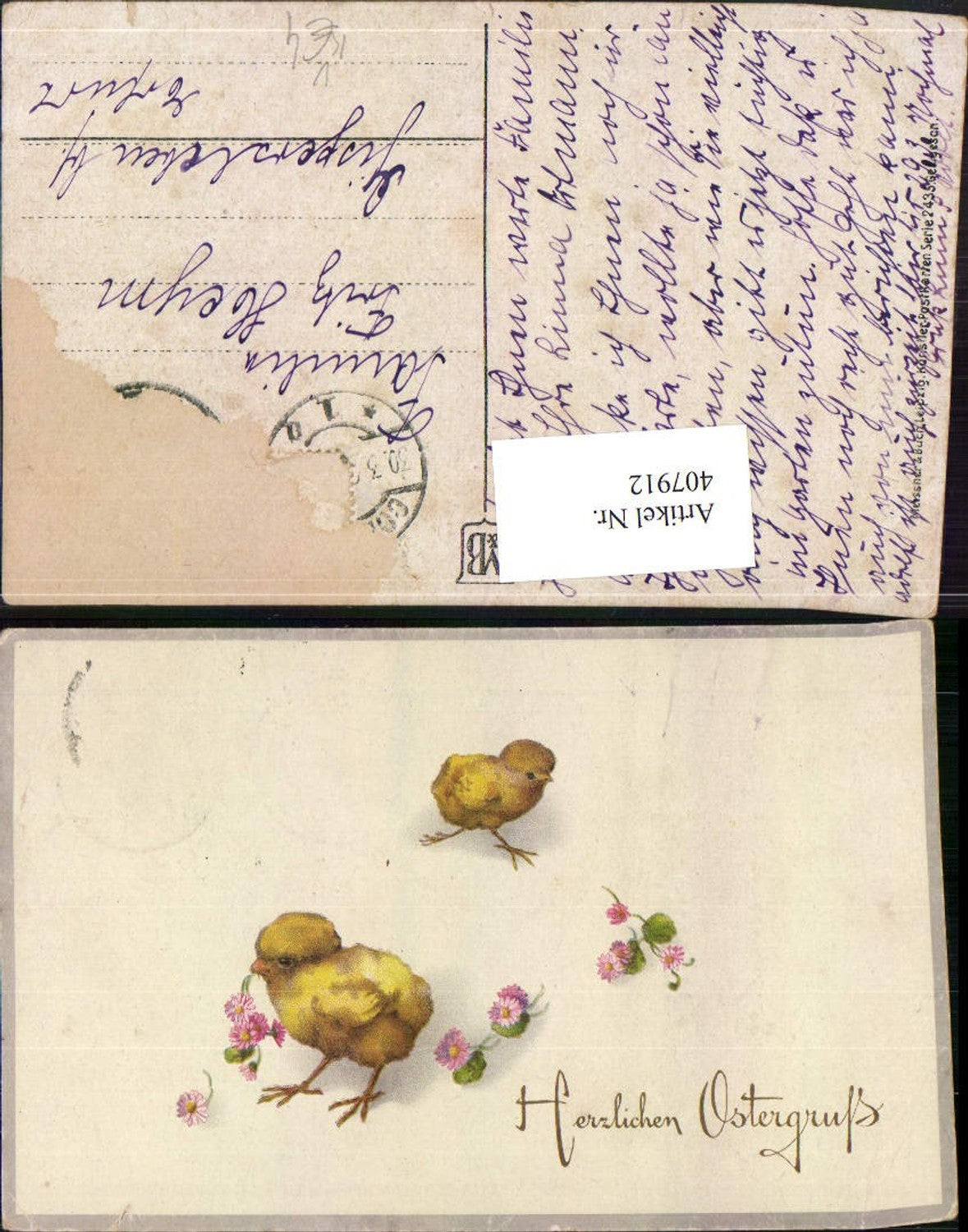 407912,Künstler AK Ostern Küken Blumen pub Meissner & Buch 2435