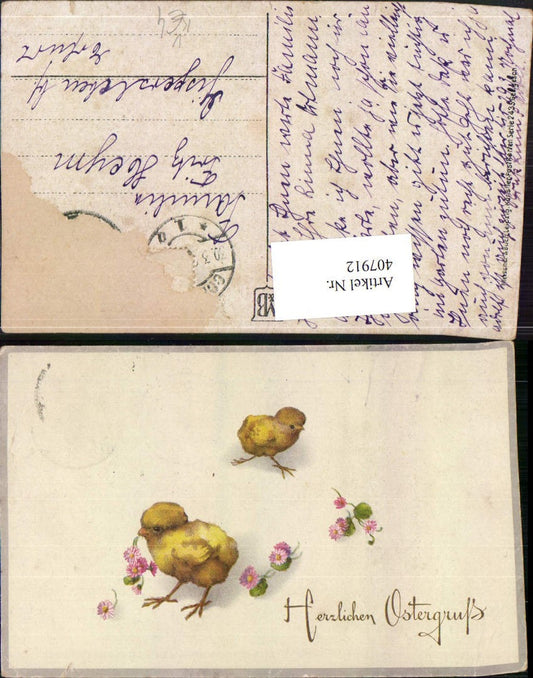 407912,Künstler AK Ostern Küken Blumen pub Meissner & Buch 2435
