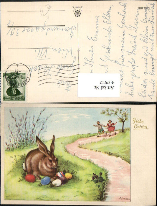 407922, Artist AK FG Milan Easter Easter Bunny Rabbit Easter Eggs Eggs
