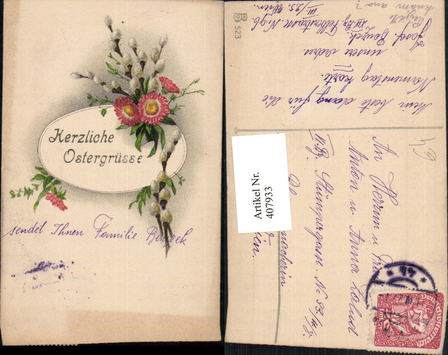 407933, Artist AK Easter Flowers Asters Pussy Willows