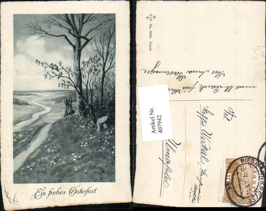 407942, Artist AK Ad. Hoffmann Easter Landscape Easter Bunny Hare