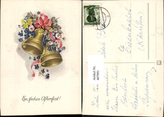 407991,Künstler AK Lia Döring Ostern Glocken Schleife Blumen