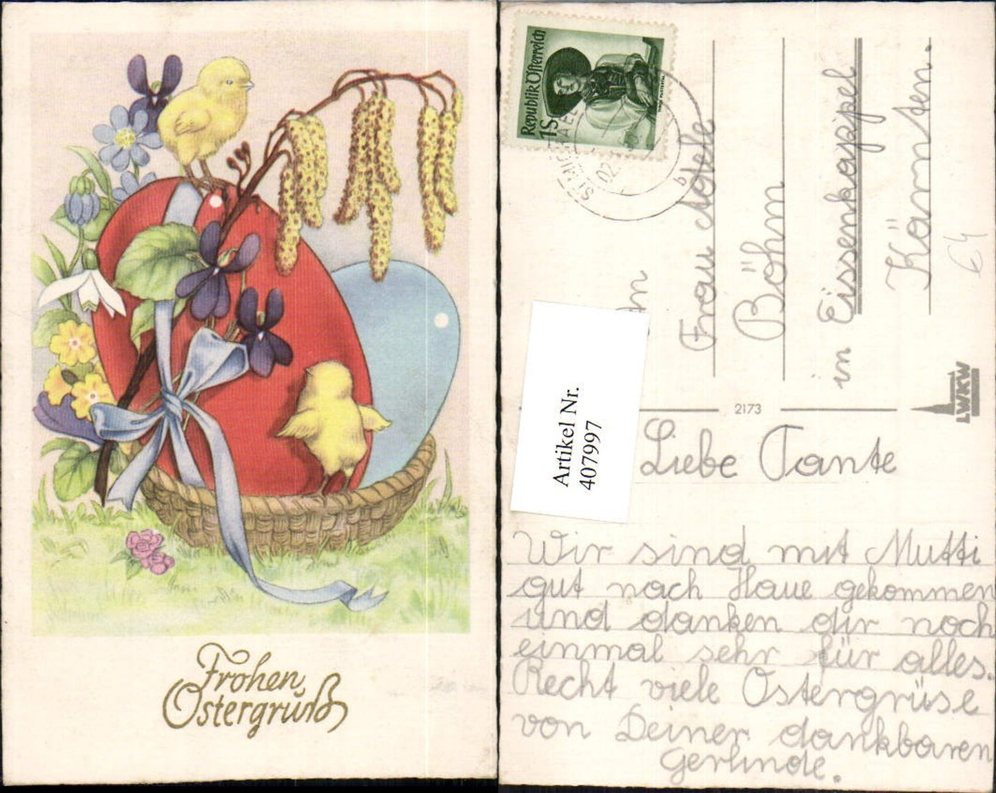 407997,Künstler AK Ostern Ostereier Eier Küken Blumen