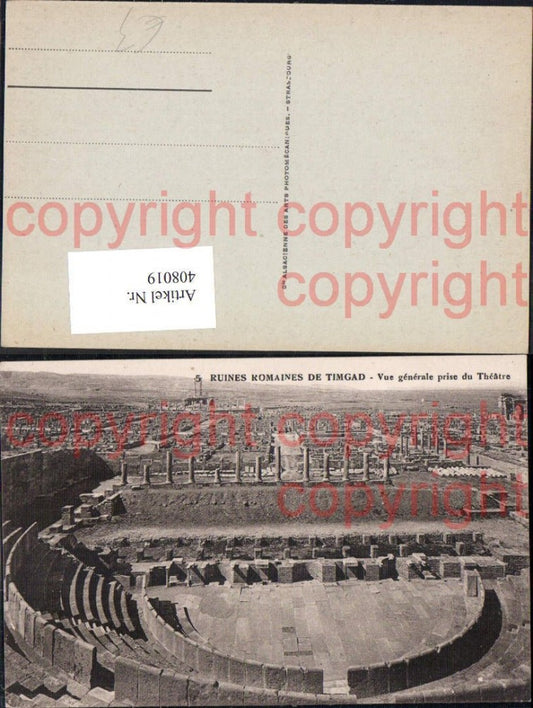 408019,Ruines Romains de Timgad Vue generale prise du Theatre Amphitheater Archäologie Ausgrabung