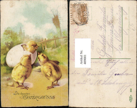409001,Künstler AK Ostern Küken Ei Eierschale