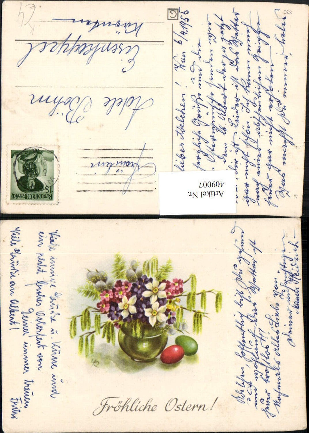 409007,Künstler AK Lia Döring Ostern Vase Blumen Ostereier Eier