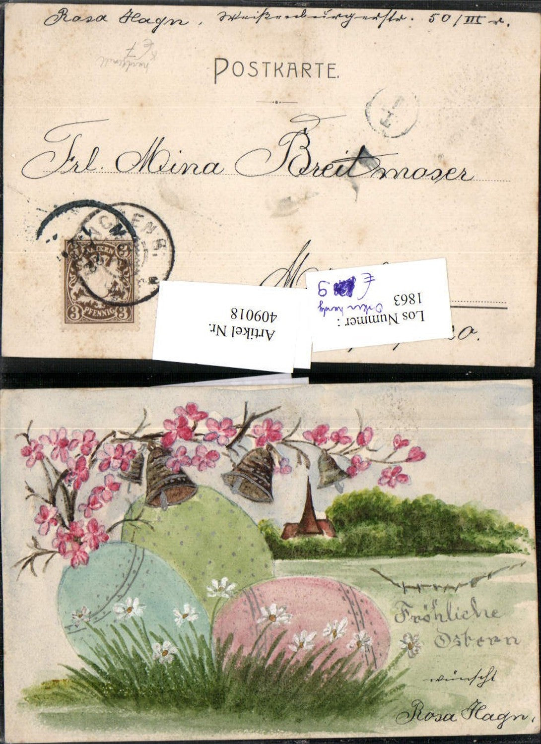 409018, Artist AK Hand-painted Easter Easter eggs Eggs Bells Flowers