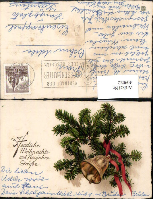 409022,Künstler AK Weihnachten Tannenzweig Glocke