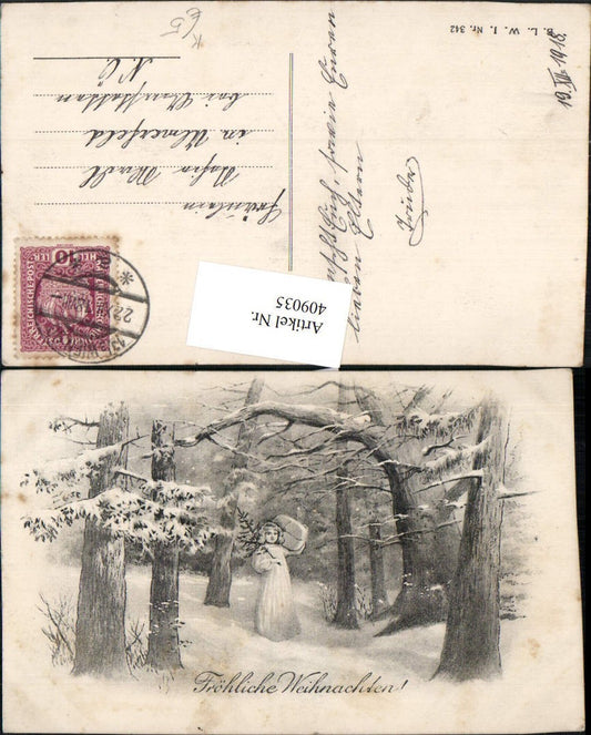 409035,Künstler AK Weihnachten Wald Engel Geschenk Winterbild