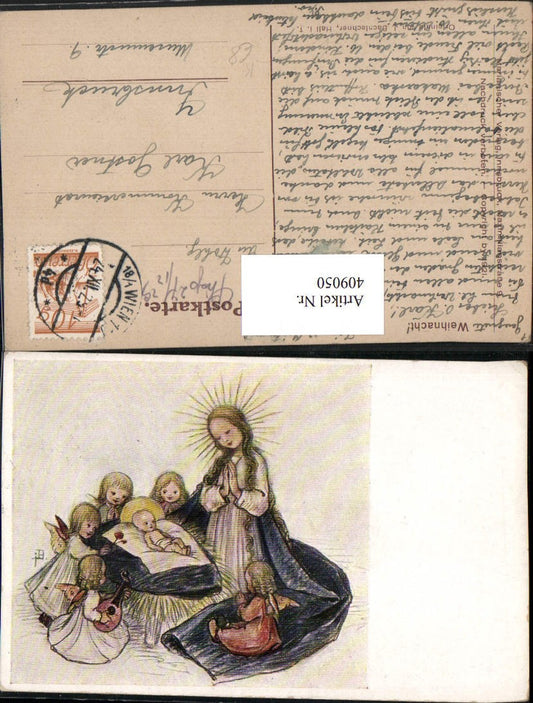 409050,Künstler AK J. Bachlechner Weihnachten Maria m. Jesuskind Engeln