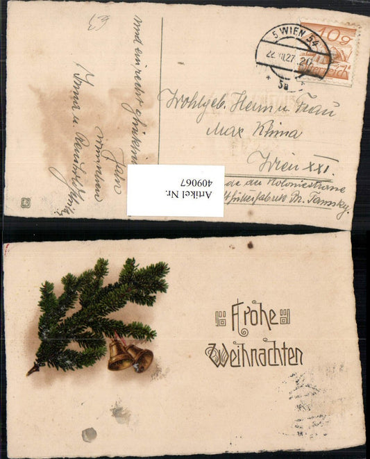 409067,Künstler AK Weihnachten Tannenzweig Glocken