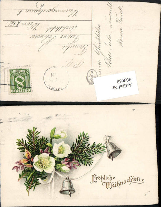 409068,Künstler AK Weihnachten Tannenzweige Schneerosen Glocken