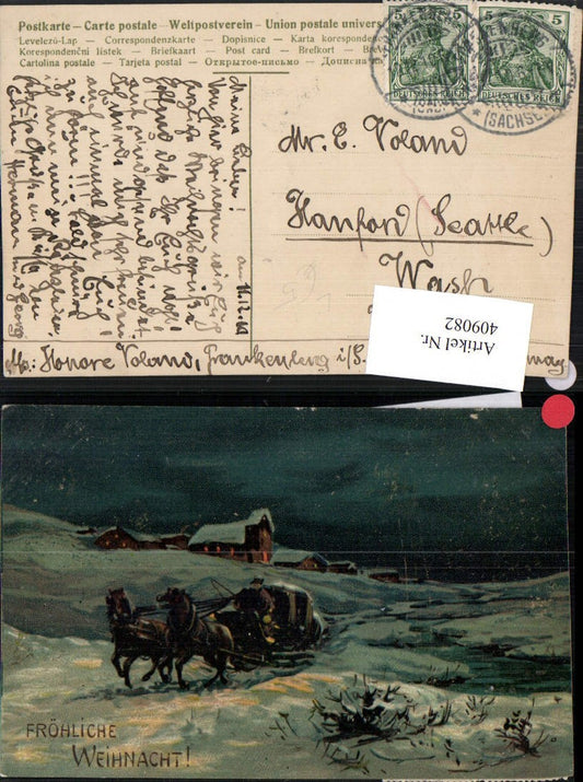 409082,Künstler Litho Weihnachten Winterlandschaft Pferdeschlitten