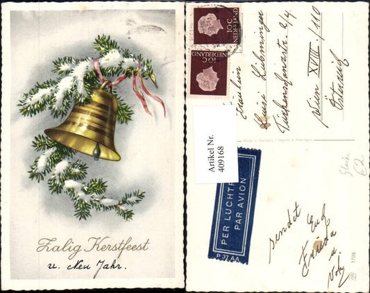 409168,Künstler AK Weihnachten Tannenzweige Glocke