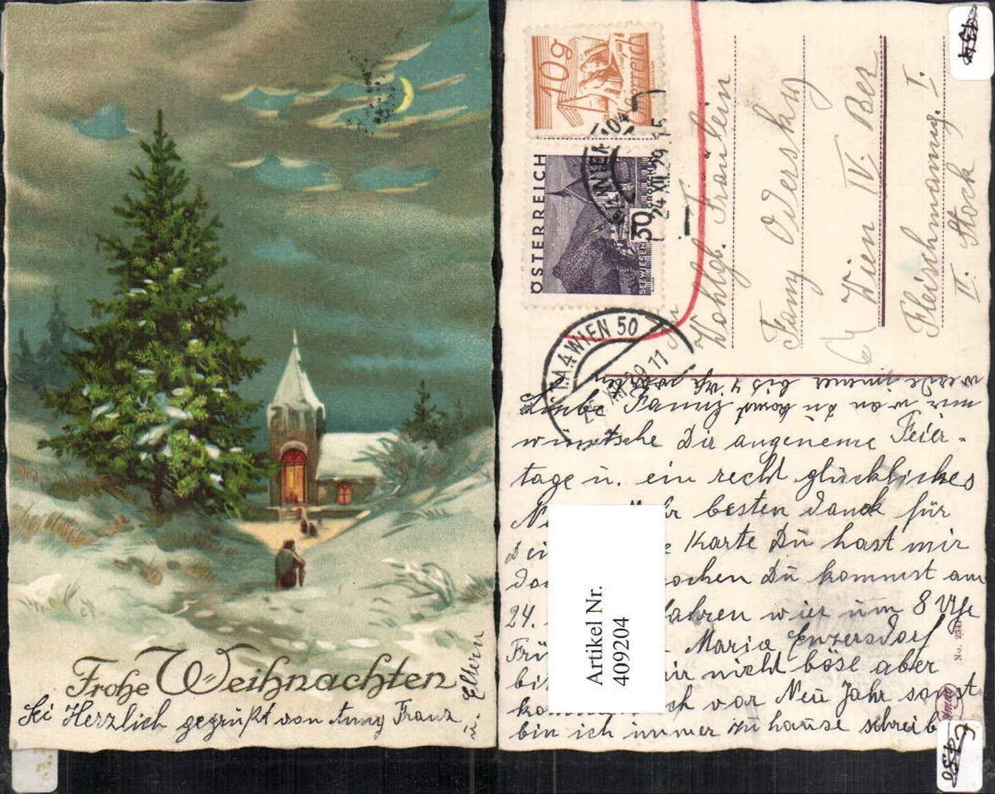 409204,Künstler AK Weihnachten Winterlandschaft Kirche