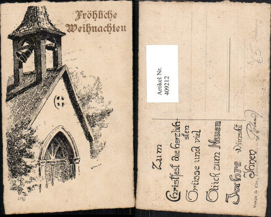 409212,Künstler AK Radierung Weihnachten Kirche Glocken