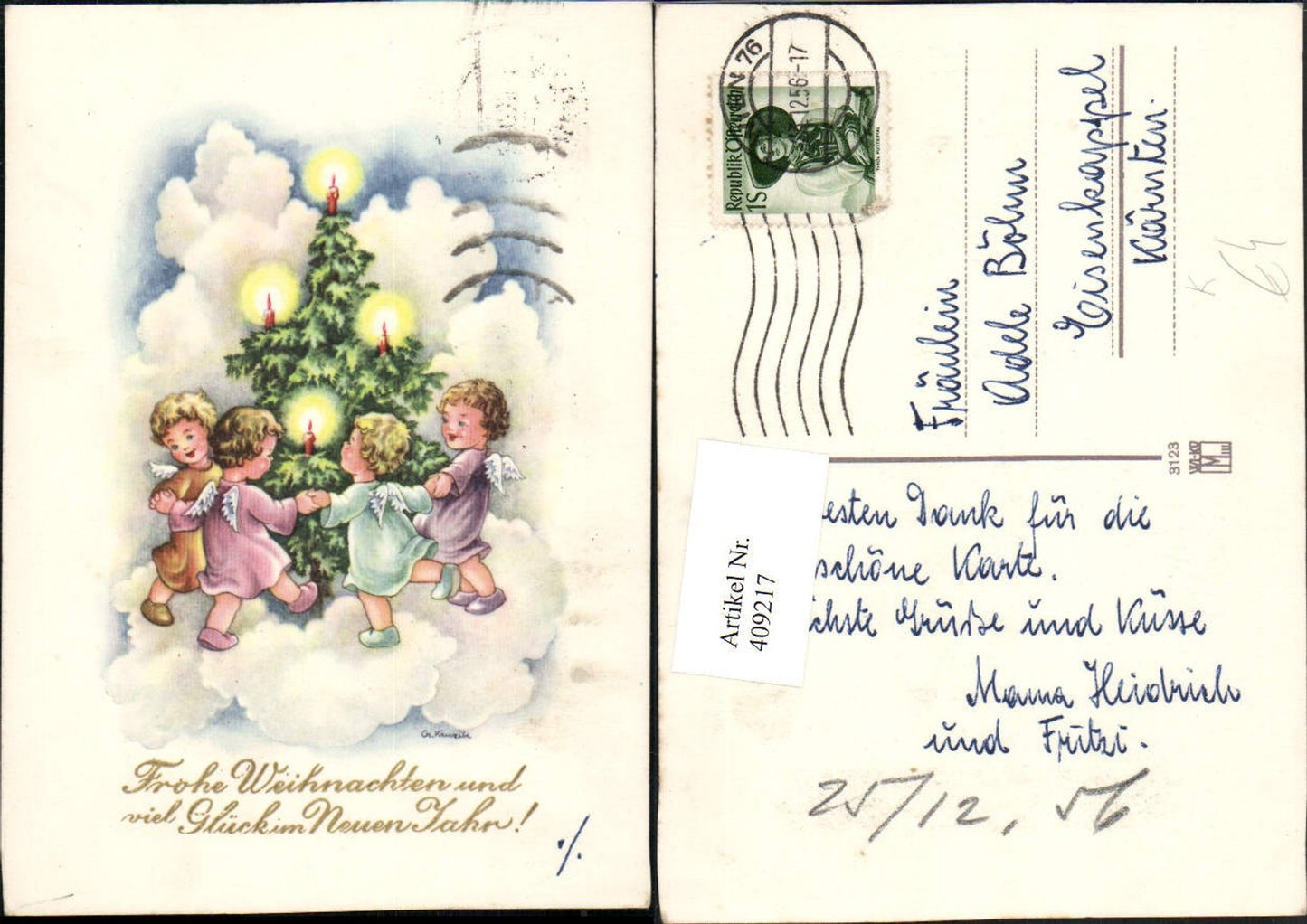 409217,Künstler AK Ch. Kruzik Weihnachten Engeln Ringeltanz Christbaum