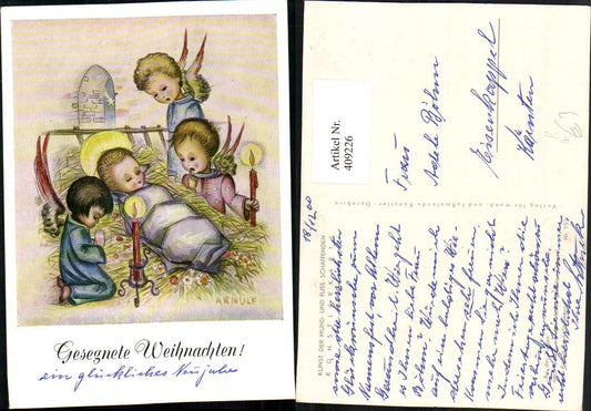 409226,Künstler AK Arnulf Weihnachten Jesuskind Engeln Kerzen