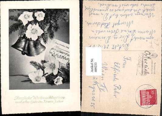 409233,Weihnachten Tannenzweige Glocken Schneerosen Liedblatt