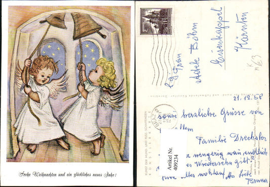 409234,Künstler AK Arnulf Stegmann Weihnachten Engeln b. Glocken läuten