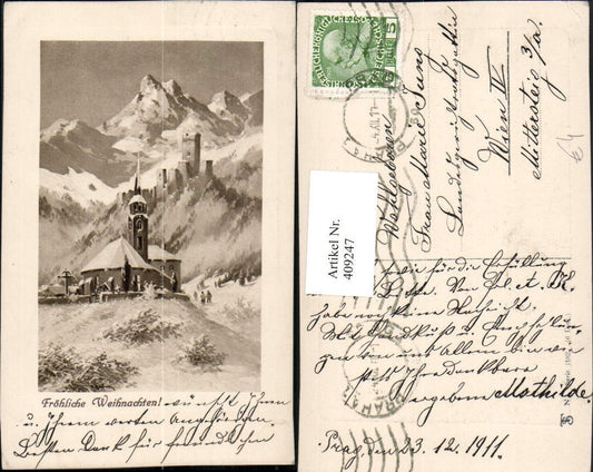 409247,Künstler AK A. Kaufmann Weihnachten Kirche Ruine pub Theo Stroefer 1182