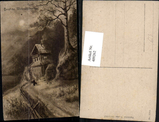 409262,Künstler AK Weihnachten Winterlandschaft Haus