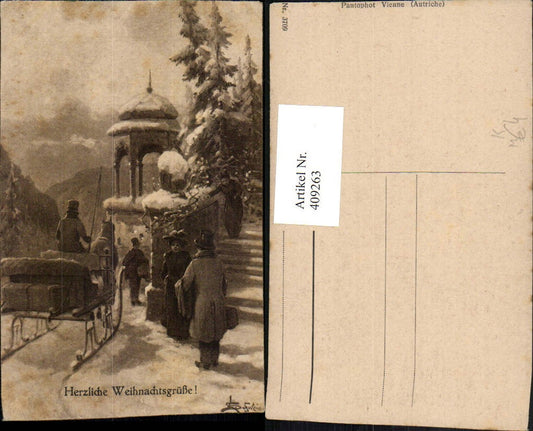 409263,Künstler AK L. Schweiger Weihnachten Pferdeschlitten