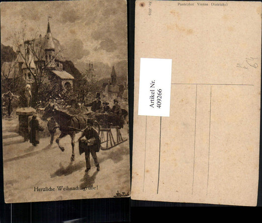 409266,Künstler AK L. Schweiger Weihnachten Pferdeschlitten