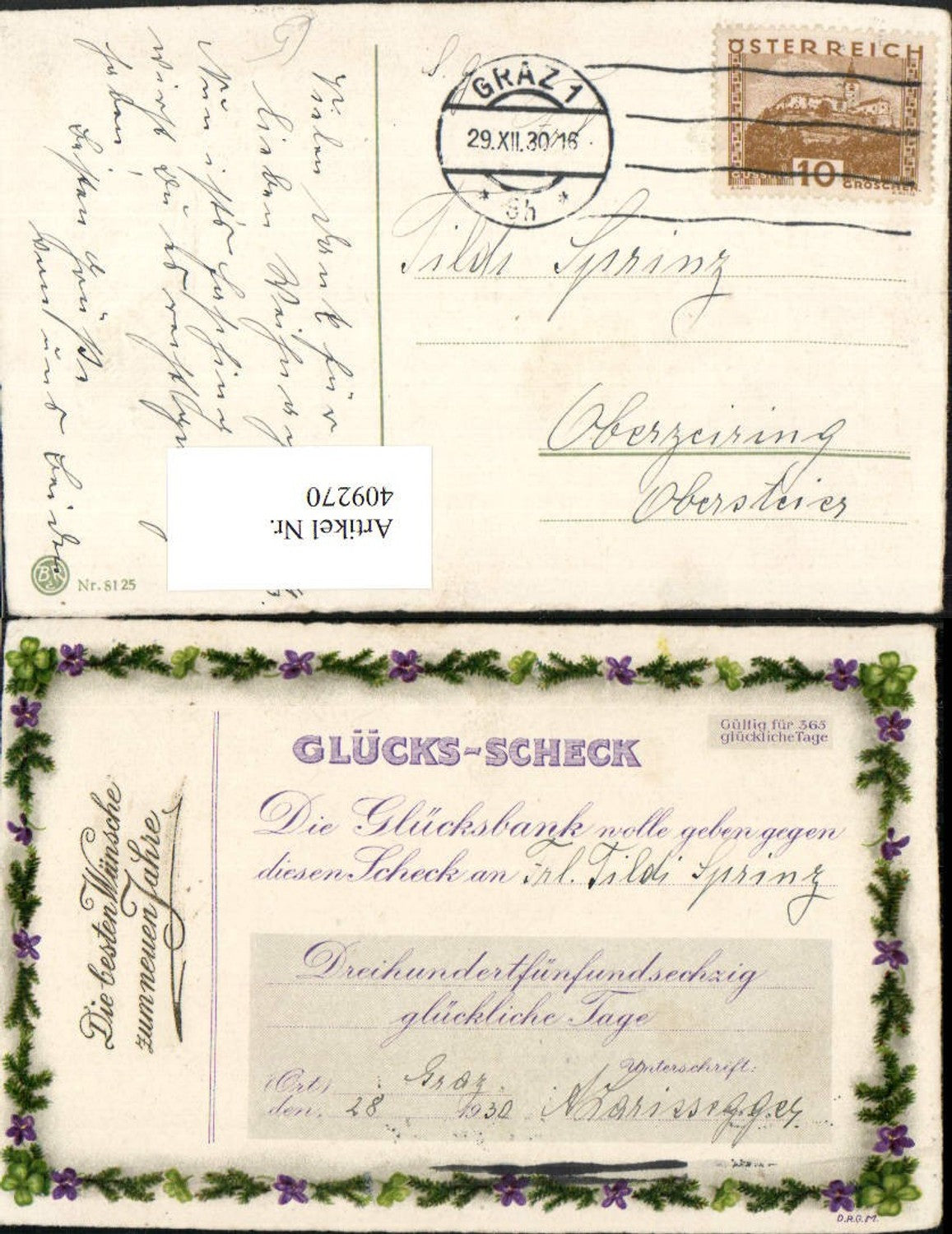 409270,Neujahr Glücks-Scheck Ranke Tannenzweige