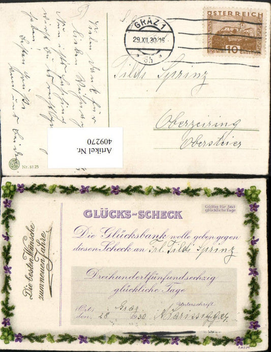 409270,Neujahr Glücks-Scheck Ranke Tannenzweige