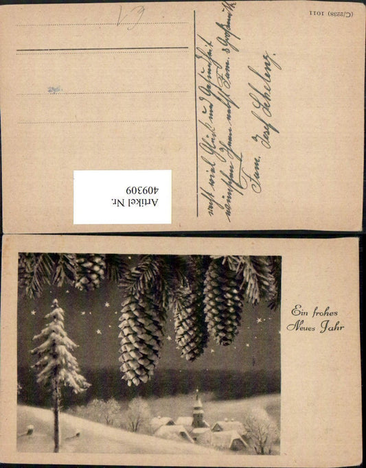 409309,Künstler AK Neujahr Winterlandschaft Dorf Zapfen