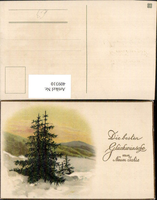 409310,Künstler AK Neujahr Winterlandschaft Tannenbaum