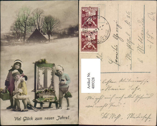 409328,Neujahr Kinder Schlitten Rodel Kalender