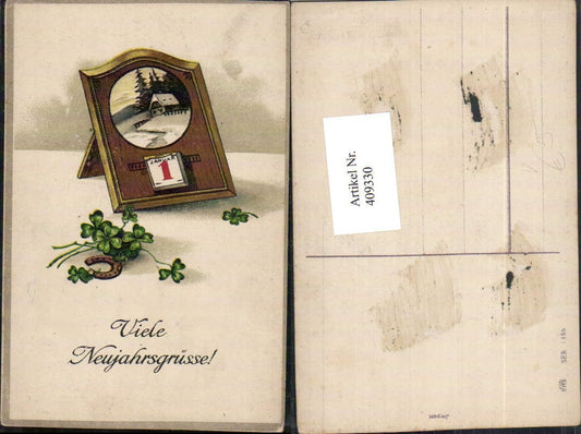 409330,Künstler AK Neujahr Abrisskalender Bild Kleeblätter Hufeisen pub HWB 1386